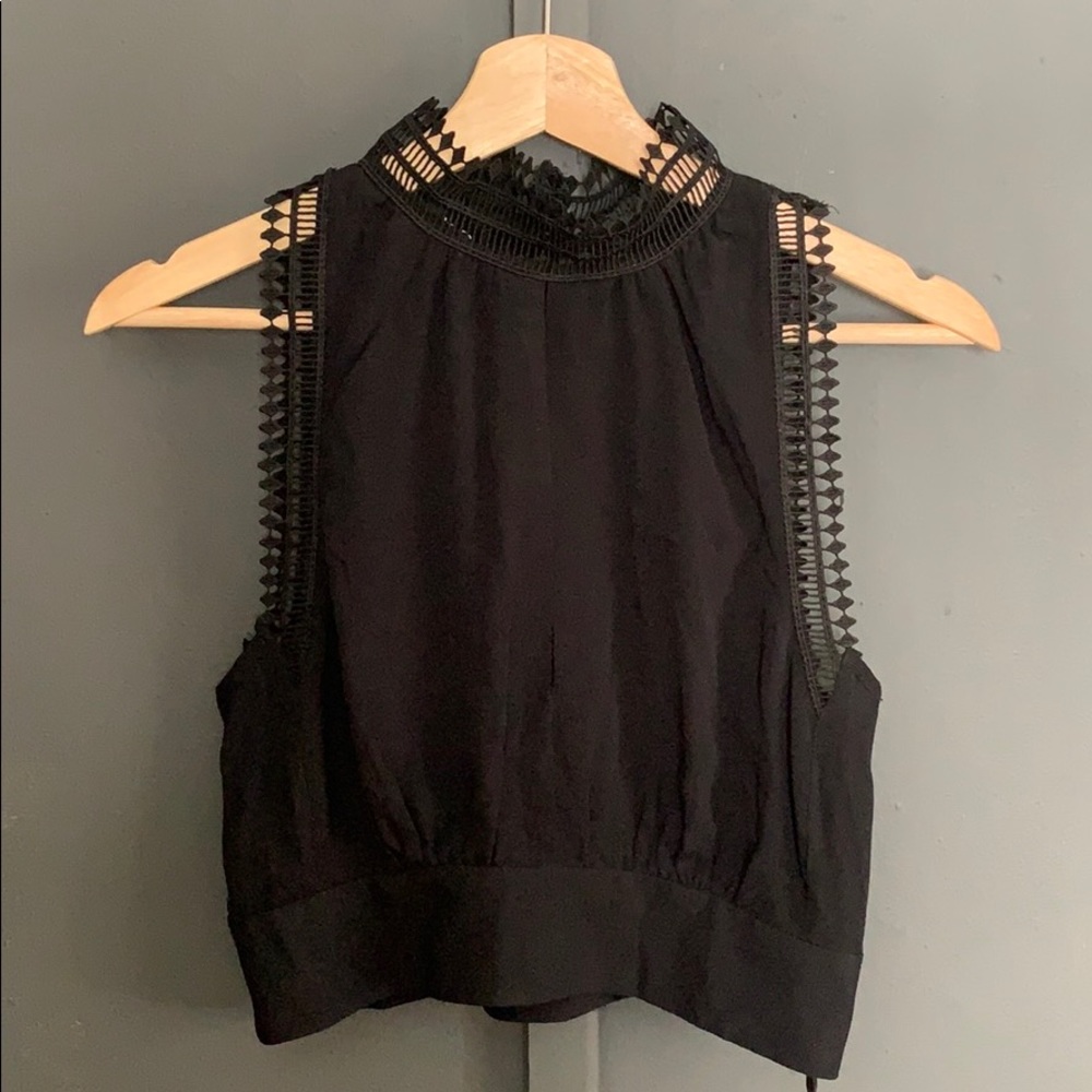 bebe embroidered fringe halter crop top